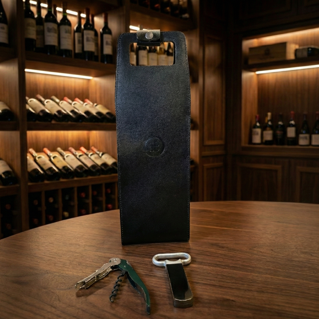 Kit Clássico 1 – Wine Bag Toscana Preta (1 Garrafa) + Saca-Rolhas Pulltex dois Estágios + Saca-Rolhas Lâminas Paralelas | Acessórios Premium para Vinhos